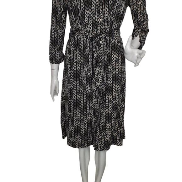 SIGRID OLSEN Shirt Dress, L, Black/Gray, Chevron Stripes, Breast pockets - Picture 6 of 13
